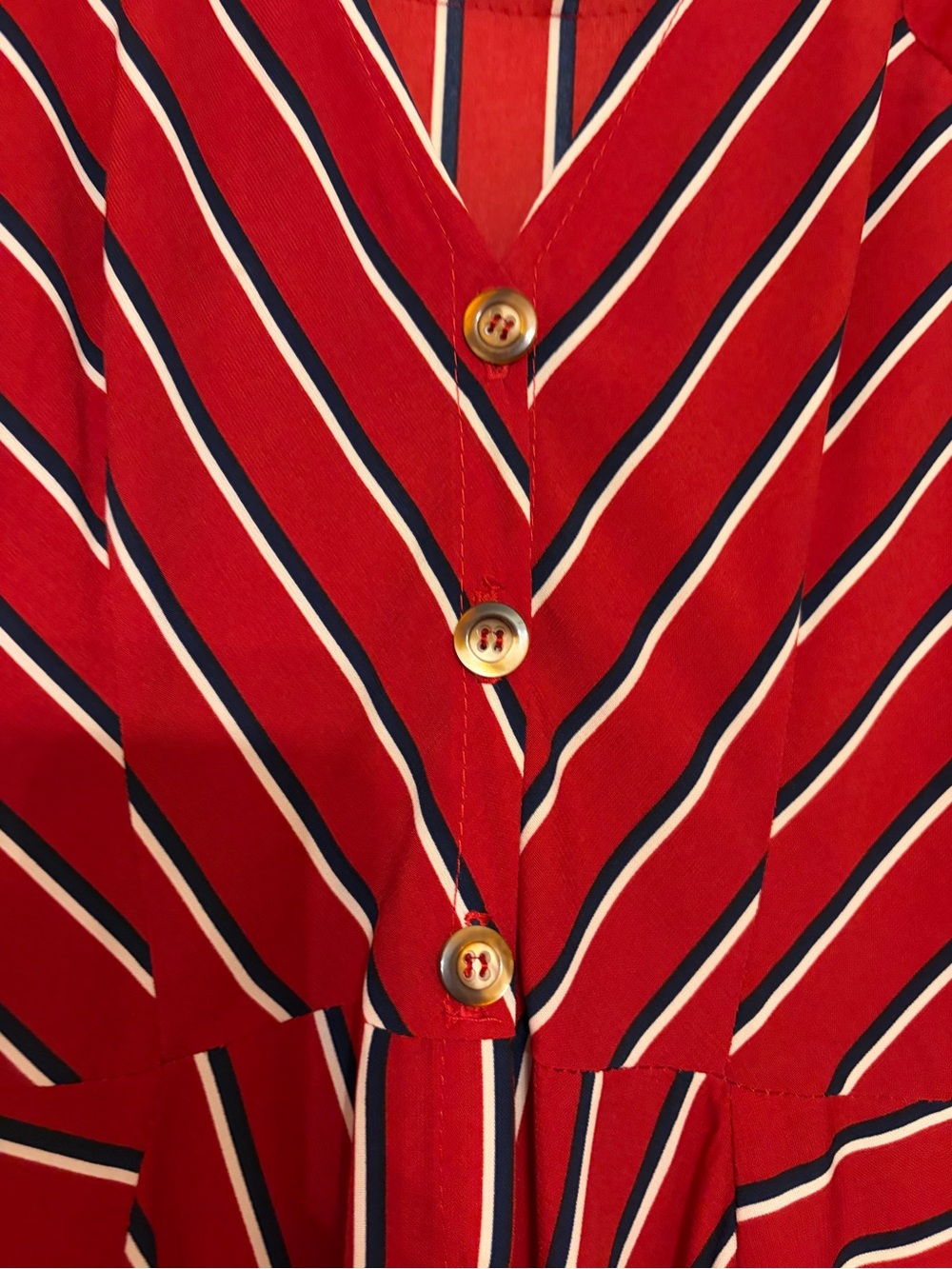Striped Red High-Low Button-Front Dress - Picture 4 of 4